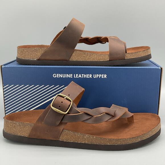 White Mountain Shoes - NEW White Mountain Women’s Crawford Leather Footbed Sandals Brown Size 10M